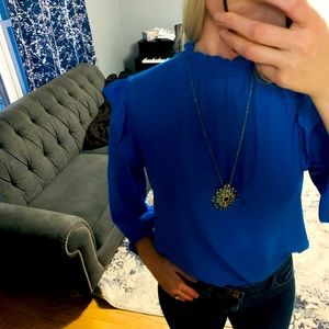 Loft turquoise mock neck blouse size M